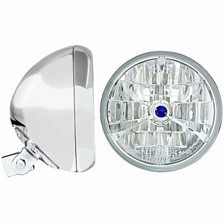 NEWALTHLETE 7 in. Universal Headlight Bucket - Chrome with T70300 DC Blue Dot Headlamp NE3538239